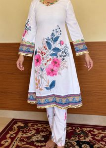 White Kurta with Floral Print