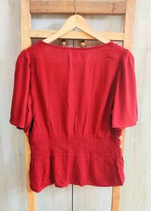 Red Embroidered Peplum Top Size-34