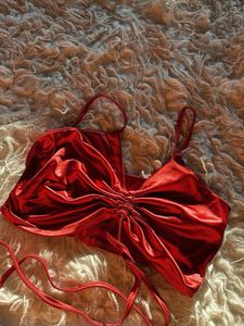 Red Ruched Halter Neck Crop Top