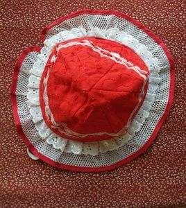 Kids 4-6 years Red Baby Hat with White Lace Trim
