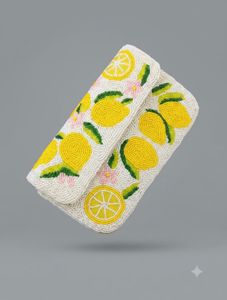 Lemon Beaded Clutch Bag