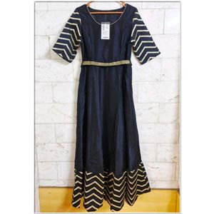 Black Gown with Faux Mirror Work and Embellished B