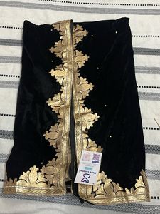 Elegant Black Velvet Dupatta with Gold Embroidery