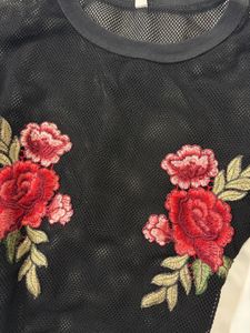 Sheer Black Rose Embroidered Top