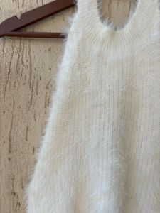 Fuzzy Cream Halter Neck Top