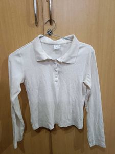 Cream Long Sleeve Polo Shirt