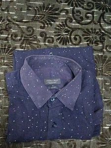 Zara Man Navy Polka Dot Slim Fit Shirt