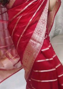 Silver Stripe Red Saree