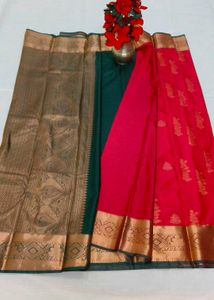 Vibrant Rani Pink &amp; Green Dharmavaram Silk Saree