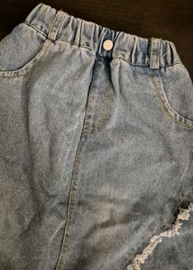 Light Wash Denim Skirt with Frayed Hem