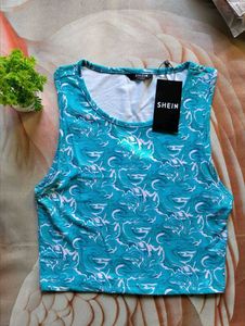Blue &amp; White Swirl Print Tank Top