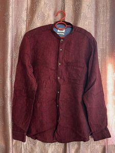 Men's Maroon Band Collar Shirt