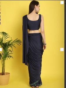 Ready to wear Navy Blue Saree with stitched blouse