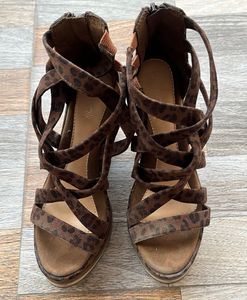 New Catwalk Brown Printed Strappy Heels