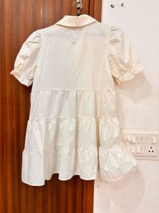 Cream Tiered Button-Down Dress