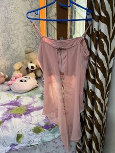 Stylish Dusty Pink Layered High-Low Top