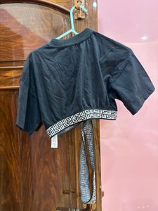Black Cropped Top with Fendi Logo Print