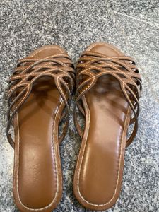 Stylish Brown Woven Flat Sandals-36