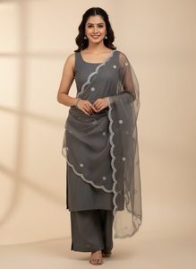 Grey Embroidered Dupatta