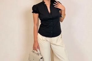 Chic Black Button-Up Blouse - S