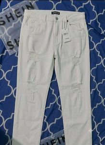 Men's White Distressed Jeans