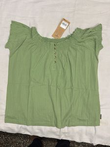 Green Smocked Off-Shoulder Top