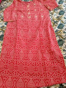 Red Bandhani Print Kurta with Pant