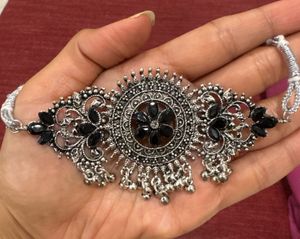 Oxidized Silver Black Stone Choker Necklace