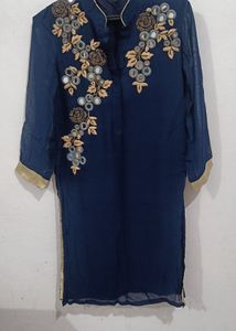 Embellished Navy Blue Kurta