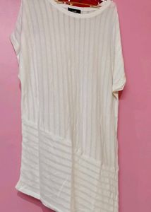 Lsize Chic Asymmetrical White Kurta Lycra material