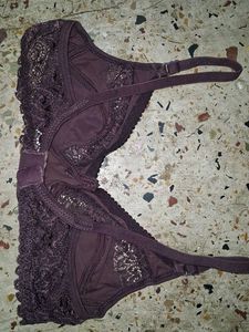Lace Trimmed Pink Bra and Brown