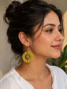 Yellow Chain Hanging Earrings with Crystals
