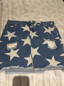 Y2K Star Print Denim Skirt in Blue