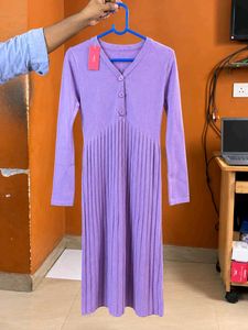 Lavender Ribbed Knit Midi Dress