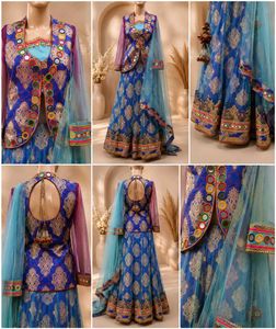 Stunning Blue & Gold Lehenga Choli Set