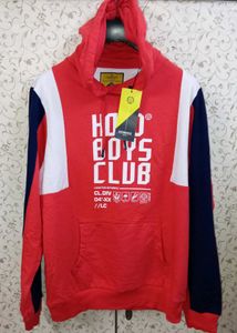 locomotive Men Red&amp; Navy Blue Printed Hooded