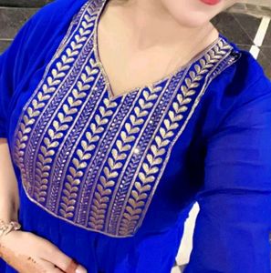 Royal Blue Embroidered Anarkali Gown