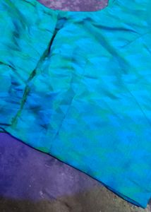 Teal Silk Blouse with Embellished Cuffs
