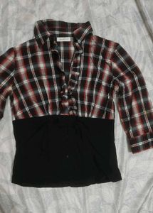Stylish Plaid & Black Ruffle Top