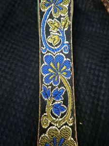Embroidered Blue &amp; Gold Floral Trim