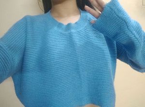 Stylish Crop Sweater Blue