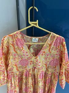 Yellow Floral Print Midi Dress