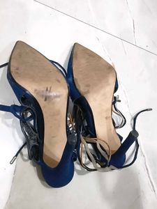 Blue Lace-Up Stiletto Heels