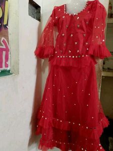 Red Embellished Lahenge Choli Set