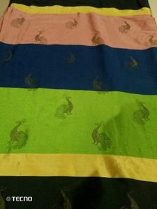 Colorful Saree with Peacock Print