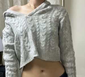 Hooded Grey Cropped Sweater