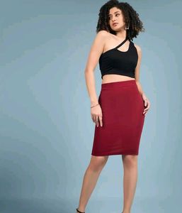 Elegant Maroon Pencil Skirt – Tropical Garden Full