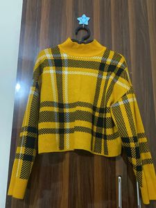 Yellow Plaid Mock Neck Sweater
