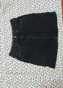 Black Denim Studded Mini Skirt