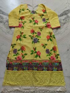 Yellow Floral Kurta Set with Dupatta